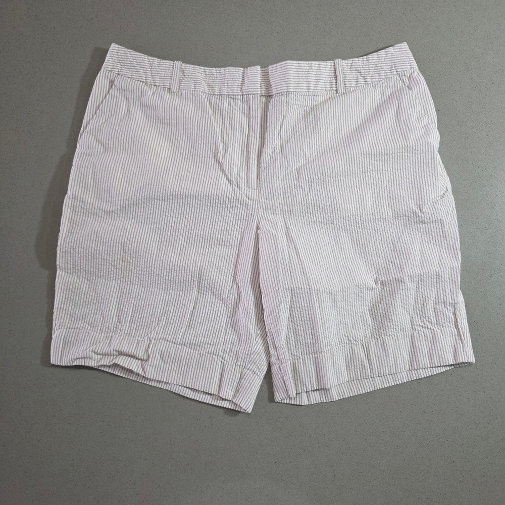 Talbots Womens Tan White Seersucker Striped Shorts Size 16 Preppy Casual